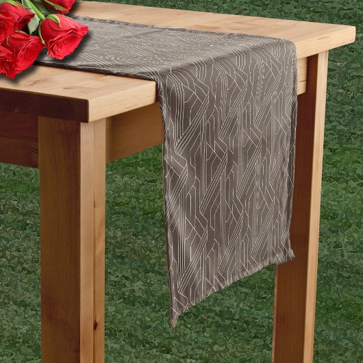 ダービーデイパーティーアイボリーパターンブラウン ショートテーブルランナー