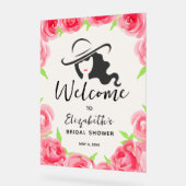 ダービーハットとバラブライダルシャワーへようこそ アクリルサイン (傾斜)