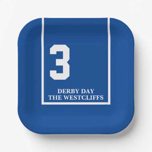 ダービーパーソナライズされたパーティーホース3ブルー紙プレート ペーパープレート (正面)