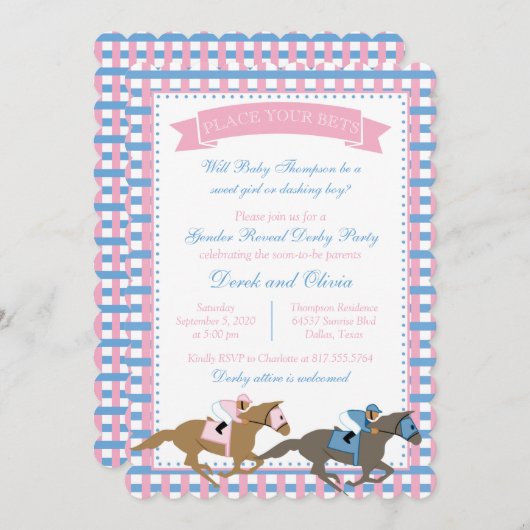 ダービーパーティージェンダーが赤ちゃんシャワー招待状を明かす 招待状 (正面/裏面)
