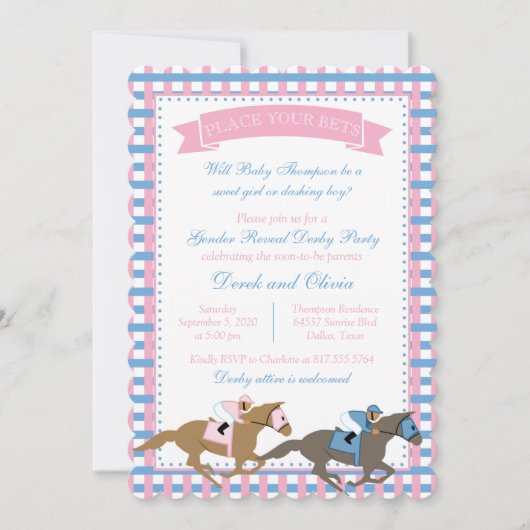 ダービーパーティージェンダーが赤ちゃんシャワー招待状を明かす 招待状 (正面)