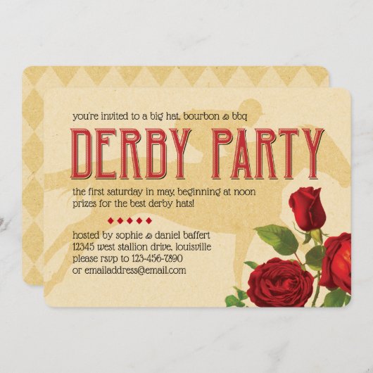 ダービーパーティーレッドバラスアンドレースホース 招待状 (正面/裏面)