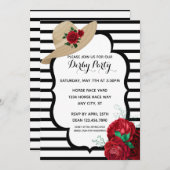 ダービーパーティーレッドローズストライプズレースホース招待状 招待状 (正面/裏面)