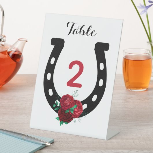 ダービーパーティーレッドローズホースシュー台座標識 台座サイン (インサイチュ)