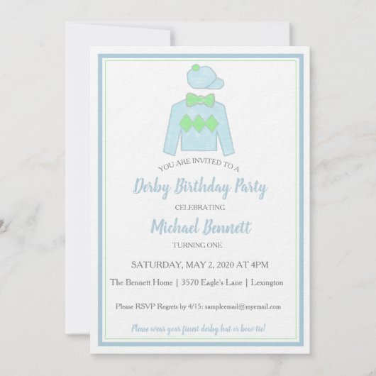 ダービーパーティー招待状◆水彩のジョッキーシルク 招待状 (正面)