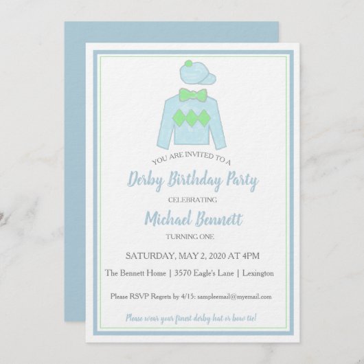 ダービーパーティー招待状◆水彩のジョッキーシルク 招待状 (正面/裏面)