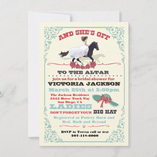 ダービーブライダルシャワーと彼女はオフ！ 招待状 (正面)