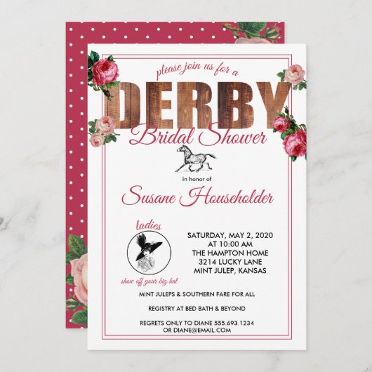 ダービーブライダルシャワー競馬バラ 招待状 (正面/裏面)
