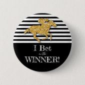 ダービーベット金ゴールドレースストライプ馬 缶バッジ (正面)