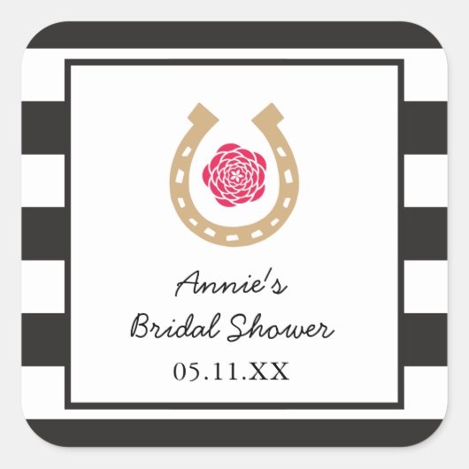 ダービーホースシューブライダルシャワーパーソナライズされたシール スクエアシール (正面)