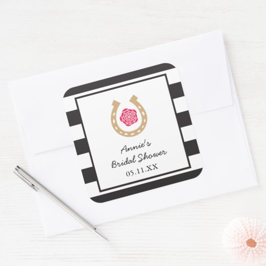 ダービーホースシューブライダルシャワーパーソナライズされたシール スクエアシール (封筒)