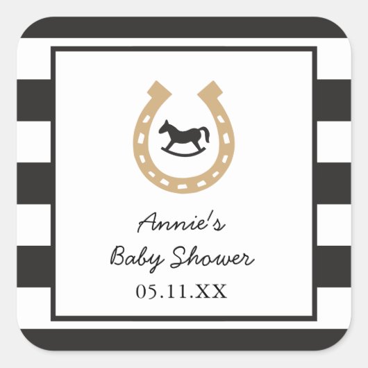 ダービーホースシューベビーシャワーステッパーソナライズされたカー スクエアシール (正面)