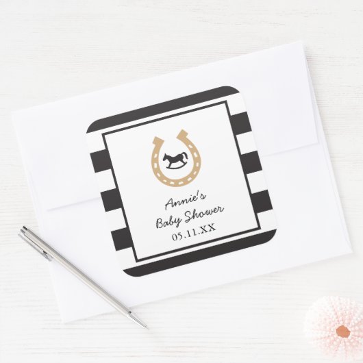 ダービーホースシューベビーシャワーステッパーソナライズされたカー スクエアシール (封筒)