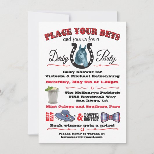 ダービーホースレーシングベビーシャワーの招待状 招待状 (正面)