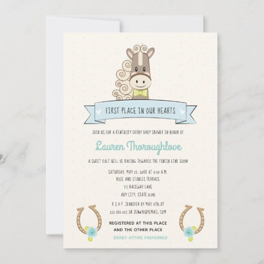 ダービーホース男の赤ちゃんシャワー招待状 案内状 (正面)