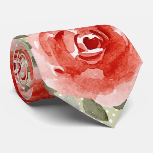 ダービーレッドローズオンホワイトとライムドットタイ ネクタイ (ロール)