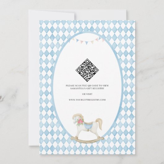 ダービーレースロッキングホース水カラー赤ちゃんシャワー 招待状 (裏面)
