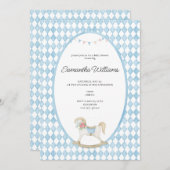 ダービーレースロッキングホース水カラー赤ちゃんシャワー 招待状 (正面/裏面)