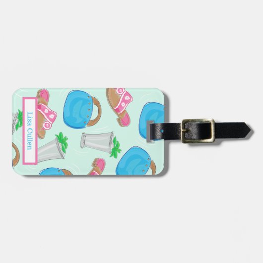 ダービー名門私立校風のバミューダバッグサンダルスミントジュレップ ラゲッジタグ (正面横)