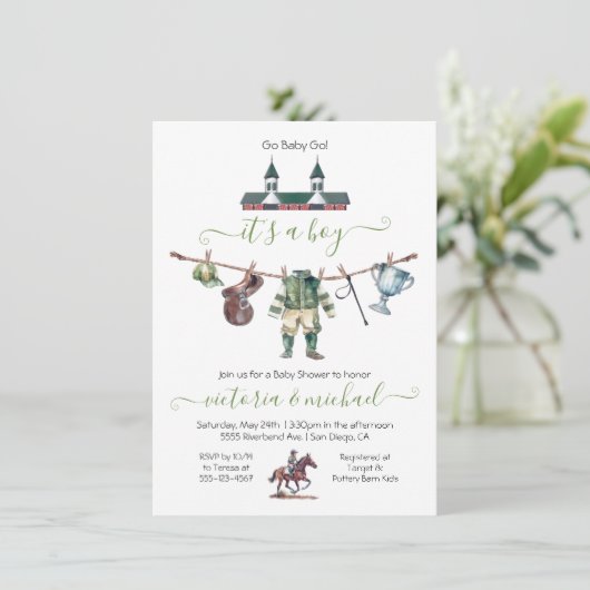 ダービー競馬赤ちゃんシャワー物干し 招待状 (スタンド正面)