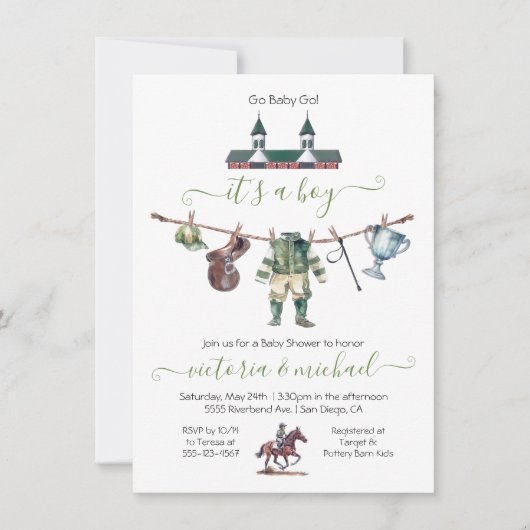 ダービー競馬赤ちゃんシャワー物干し 招待状 (正面)