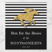 ダービー金ゴールド競走馬とジョッキーのストライプ ワインラベル (シングルラベル)