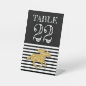 ダービー金ゴールド競走馬と騎手のテーブル番号 台座サイン (正面)