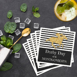 ダービー金ゴールド競走馬黒白ストライプ色 スタンダードカクテルナプキン