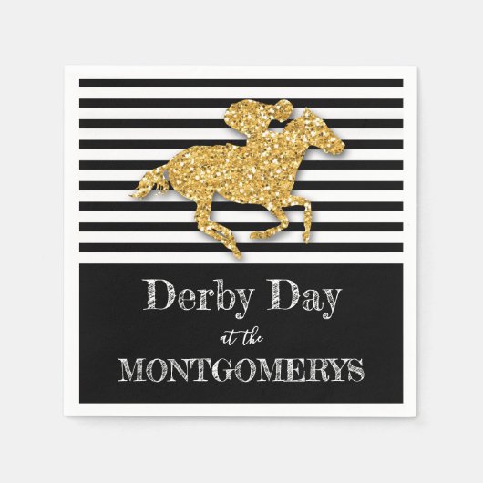 ダービー金ゴールド競走馬黒白ストライプ色 スタンダードカクテルナプキン (正面)
