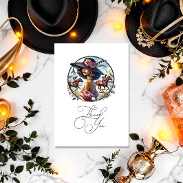 ダービー風「結婚式へ向かって」ブライダルシャワーのカード サンキューカード