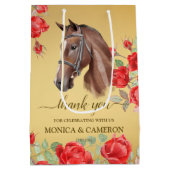 ダービー馬の馬乗りパーティーエレガント茶色の馬 ミディアムペーパーバッグ (裏面)