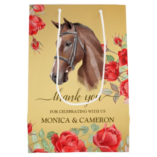 ダービー馬の馬乗りパーティーエレガント茶色の馬 ミディアムペーパーバッグ (裏面)