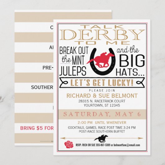 ダービー・ホース・レーシング・パーティー ブラック/レッド/ゴールド 招待状 (正面/裏面)