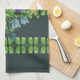 ダーリングの花のティータオルにティール（緑がかった色） キッチンタオル