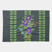 ダーリングの花のティータオルにティール（緑がかった色） キッチンタオル (横)