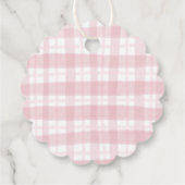 ダーリングピンクの水のカラープレイドと弓ベビーシャワー フェイバータグ (裏面)