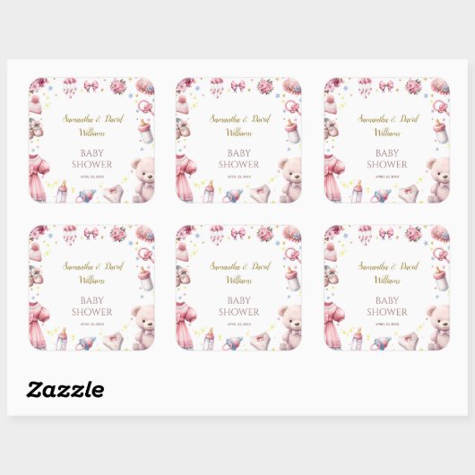 ダーリングピンク魅惑的なベビーシャワーフローラ スクエアシール (シート)