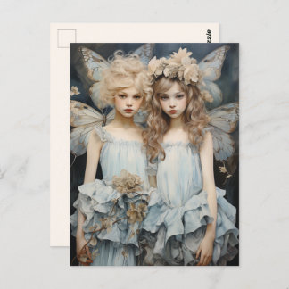 ダーリング妖精ブルーサテンドレスウィングかわいらしス ポストカード