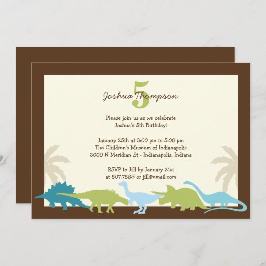 ダーリング恐竜の誕生日パーティーの招待 招待状 (正面/裏面)