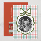 ダーリング ギンガム ボウ フォト クリスマス カード (正面/裏面)