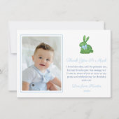 ダーリンバニーグリーンブルー男の赤ちゃん写真誕生日 サンキューカード (正面)