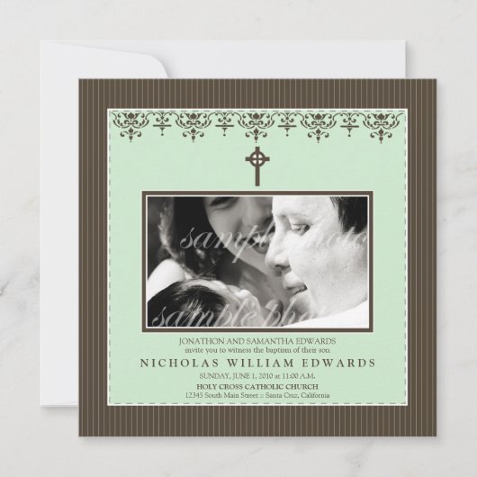 ダーリンビクトリアントミントグリーンバプテスマ招待状 招待状 (正面)
