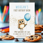 ダーリンフクロウブルーバルーン1st誕生日 招待状