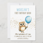 ダーリンフクロウブルーバルーン1st誕生日 招待状 (正面)