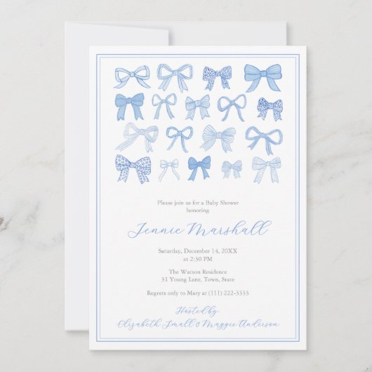 ダーリンブルーボウズ男の赤ちゃんシャワーパーティー 招待状 (正面)