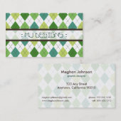 ダ名門私立校風のイアーガイル柄のヤモンドパターン名刺：緑 名刺 (正面/裏面)