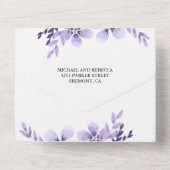 ダ素朴スティパープルフローラブーケプ結婚ラムズ オールインワン招待状 (裏面)