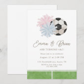 チアとサッカーの兄弟姉妹の合同誕生日パーティー 招待状 (正面/裏面)