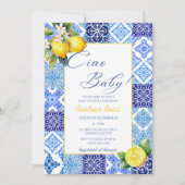 チアオ ベイビー レモン ブルー タイル イタリアン ベイビー シャワー 招待状 (正面)