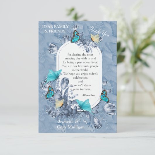 チアノタイプカラーの花&訪問蝶。 出欠カード (スタンド正面)